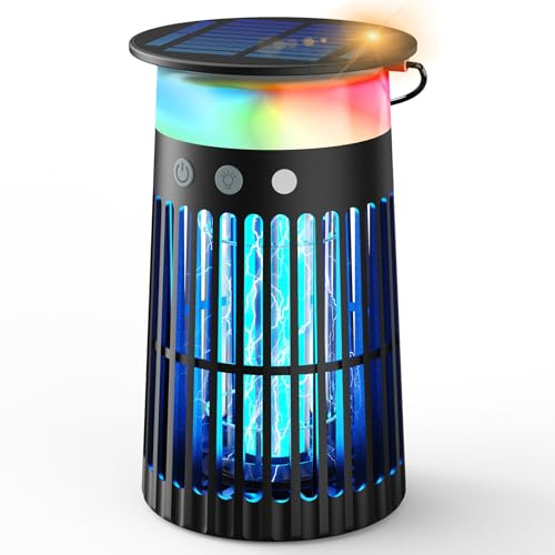 Dnenellr Lámpara Antimosquitos Solar de Exterior, Mata Mosquitos Eléctrico 4200V, Impermeable IPX5, Carga Solar y USB-C, Batería 4000mAh, Sin Cables para Jardín, Terraza, Balcón e Interior