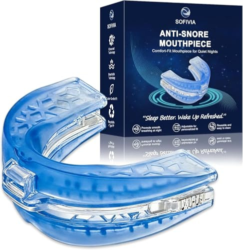 SOFIVIA Anti Snoring Devices for Deep Sleep, Adjustable Anti Snoring Mouth Guard for Men & Women, Customizable Snore Stopper Sleep Apnea Mouthpiece, Reusable Snore Relief Aid 2.44 × 1.18 × 0.43 in