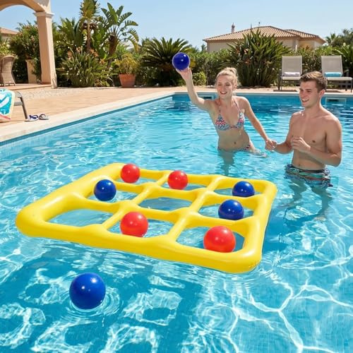CYFIE Giocattolo per Piscina Tic Tac Toe, Gonfiabile, 3 x 3, con 10 Palline e 2 Pompe, Giocattolo per Adulti, Accessori per Piscina, Divertimento per Piscina, Spiaggia e Giardino, Giocattolo | Giocattolo ad acqua per adulti, accessorio per piscina, spiaggia e giardino, impermeabile