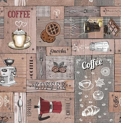 Mambo Design PVC Tischdecke Barista Wachstuch Eckig Breite & Länge wählbar - Versand gerollt - abwaschbare Tischdecke Kaffeemotiv Coffee, Größe:110 x 200 cm