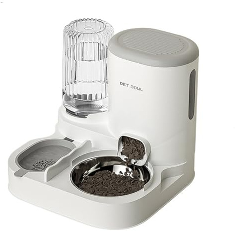Ounfhtrttk Pet Automatic Feeder 2 in 1 Dog Cat Food Container Water Fountain Large Capacity Stainless Steel Pet Feeding Bowl Pet
