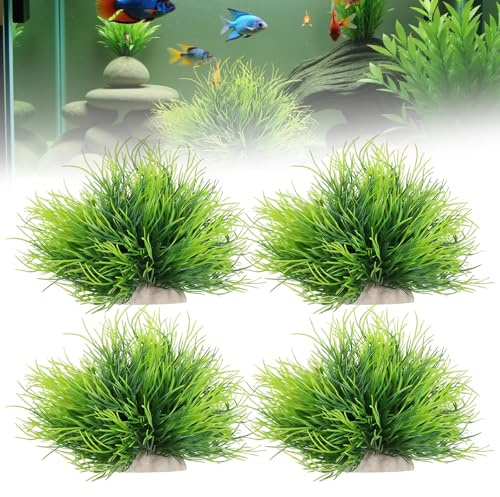 NEUSID 4 piante da acquario artificiali, in plastica, realistiche, piante acquatiche verdi, con fondo appesantito, per serbatoi Betta Aquascaping