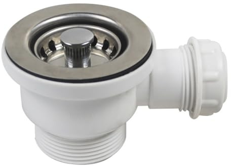 Getdoublerich Stainless Steel 70mm Sink Strainer with PP Flange, Basket Waste Kit for Standard Kitchen Sinks, 47-52mm Opening, White