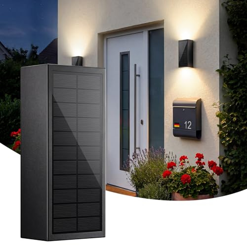 vighep Solar Wandleuchte Außen 1 Stück mit USB-C-Aufladung, Up & Down Außenleuchte Solar, 3000K-6500K Dimmbar, Dämmerungssensor, IP65 Wetterfest, Kabellose Außenlampe für Hauswand Terrasse Garage