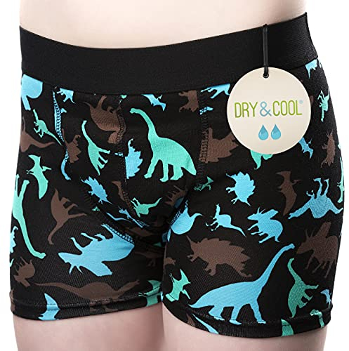 DRY & COOL Tages-Inkontinenzslip für Jungen Unterwäsche Waschbar Absorbierende Einlage Dino , Schwarz/Grün/Blau, 134-140 cm (9-10 Jahre)
