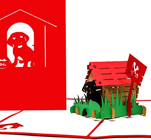 Pop Up Karte Hund & Hundehütte - 3D Geburtstagskarte für alle Hundeliebhaber – als Geschenk, Dekoration, Geschenkidee, Einladung zum Geburtstag, Hunde Deko & Geschenkverpackung