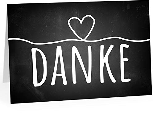 XXL Dankeskarte (A4) | Tafel Look schwarz mit Herz | mit Umschlag | edle und hochwertige Klappkarte | Als Dankeschön | Große Karte um Danke zu sagen | Maxi Danksagung | Karte | Überformat