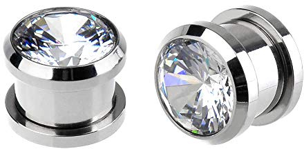 Briana Williams 1 Paar Edelstahl Ohr Plugs mit Stein Silber Ohr Tunnel Expander Set Piercing Schmuck 6mm