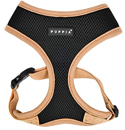 Puppia Soft Harness II - Weiches Hundegeschirr für kleine und mittelgroße Hunde - sehr komfortabel und verstellbar, Schwarz, S