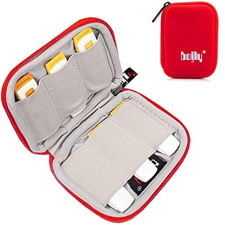 BOJLY USB Flash Drive Storage Bag, Mini Organizer Accessory Bag, Waterproof Durable Nylon Protective Case with 6 Slots for SD Card, USB Flash Drive, Headphone Cable, Red