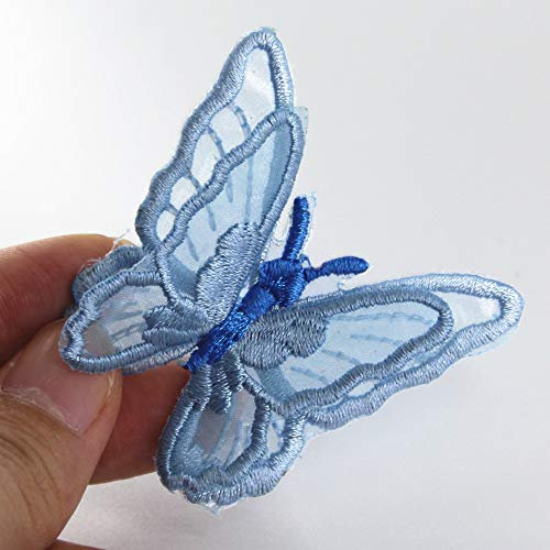 SUNMOVE 10pcs Embroidery Butterfly Sew Iron On Patch Badge Wedding Bridal Dress Embroidered Applique Sewing Craft DIY (Blue, 1.96 x 1.96inch)
