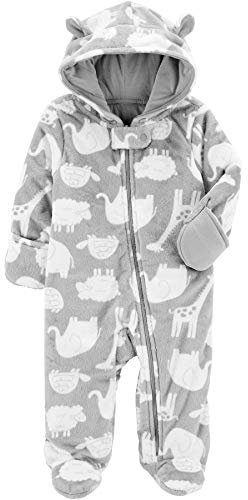 Simple Joys by Carter's Unisex Baby Fleece Footed Jumpsuit Pram Schneeanzug, Grau Tier, 0-3 Monate
