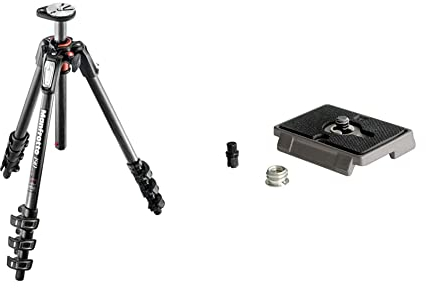 Manfrotto MT190CXPRO4, 190 Carbon Fibre 4 Section Tripod with Horizontal Column & 200PL, Quick Release Plate with 1/4 Inch Screw, Compatible with DSLR, Compact System Camera, Mirrorless