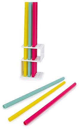 CECOA Strohhalm-Abtropfgestell mit 15 wiederverwendbaren Trinkhalmen und 1 Bürste, umweltfreundlich, sparsam, leicht zu reinigen, inklusive Reinigungsbürste, 15 Stück