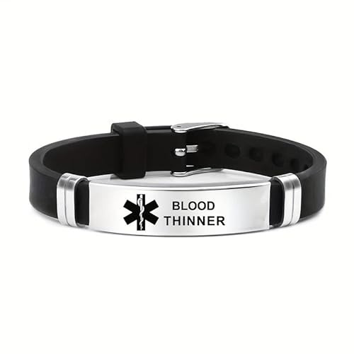 Medical ID Me - Medical Alert Silicone Bracelets Emergency Medical Awareness Epilepsy Diabetes COPD Blood Thinner Men Women Stainless Steel Adjustable