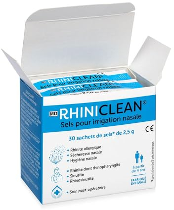 RHINICLEAN - Made in France - Sels pour kit d'irrigation nasale - 30 sachets de 2,5 g - Lavage de Nez & Sinus - qualité pharmaceutique - Dès 4 ans