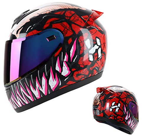 BaoFuStore Motorrad-Integralhelm DOT ECE-Zugelassenes Motorrad Moped Street Bike Racing Moto-Helm Mit Drop-Down-Sonnenschutz Für Erwachsene Jugend Männer Und Frauen,Venom b,XL