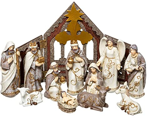 FEERIC CHRISTMAS Weihnachtskrippe mit 11 Krippenfiguren aus Harz H 25 cm