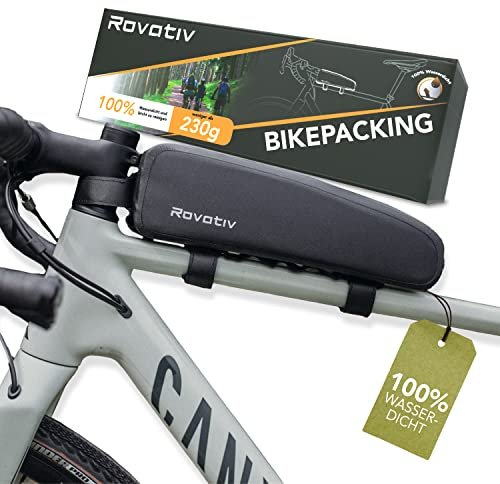 Rovativ® Bikepacking Oberrohrtasche [1,8 Liter] 100% Wasserdicht - Top Tube Bag - extra Fester Halt - Neuer Reißverschluss - für Gravelbike, Rennrad, MTB