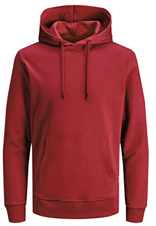 JACK & JONES Male Plain Hoodie, Rio Red, XS