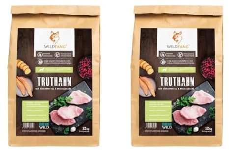 Wildfang® Trockenfutter für Hunde 2kg – Premium Hundetrockenfutter mit Truthahn, Getreidefrei & glutenfrei natürliche Zutaten, ohne Zuckerzusatz, für Senioren Hunde – 2er Pack
