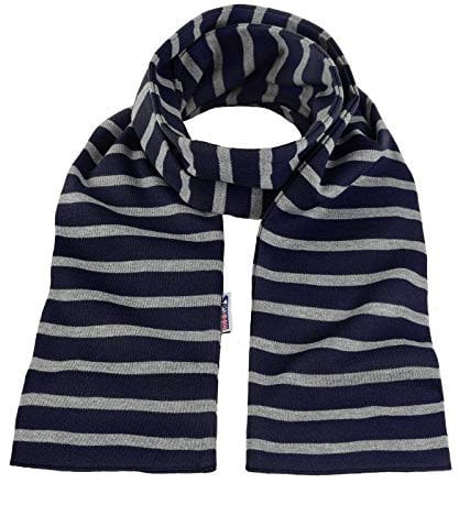 modAS Unisex Bretonischer Schal mit Streifen und uni verschieden Farben - Herrenschal Damenschal Kinderschal 20x160 cm in Blau-Grau-Melange