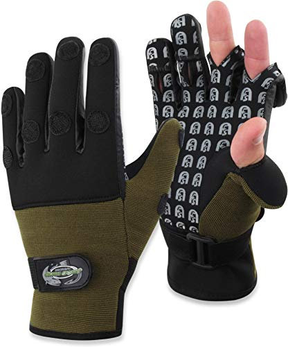 normani Camou Tarnhandschuhe zum Angeln Wasser- und Winddicht Angelhandschuhe Fleecegefüttert Fishingsports Anglerhandschuhe 2,5 mm Titanium-Neopren Farbe Schwarz Größe L