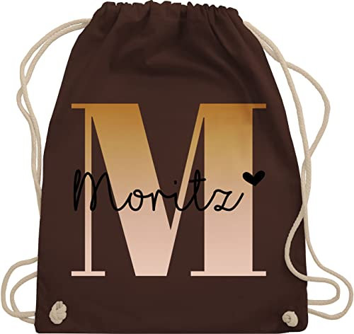 Turnbeutel Rucksack - Initialen - Name und Buchstabe - Unisize - Braun - sportrucksack wechselkleidung beutel kindergarten individuelle geschenke turn tasche sportbeutel buchstaben m