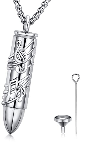 StoryMidir Cremation Jewelry Urn Necklace for Ashes 925 Sterling Silver Musical Note Pendant Necklace Memorial Keepsake Pendant for Women Men Ashes Gift