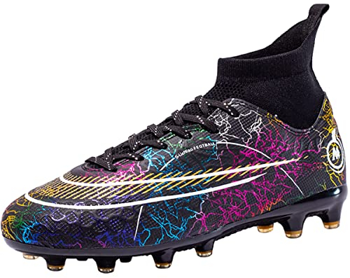 Csgkag Fußballschuhe Herren High Top Spike Cleats Trainingsschuhe Outdoor Professionelle Fussballschuhe Kinder Jungen Fg/Ag Sport Football Schuhe,Schwarz,EU40