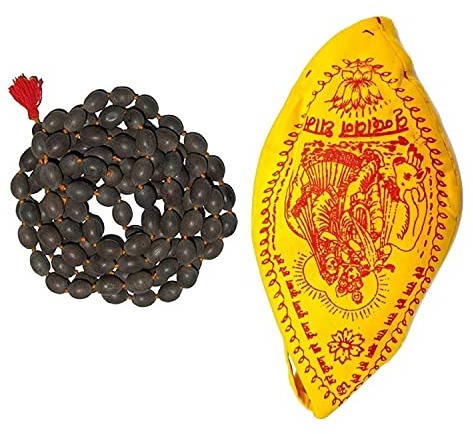 TreegoArt Schwarze reine Kamalgatta Mala Natural Kamal Gatta Mala / Original Lotus 108 Perlen Mala mit einer Kombination von Gamukhi Jaap Tasche