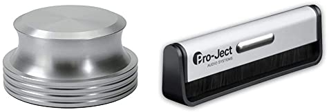 Dynavox Plattenspieler-Stabilizer PST420, Auflagegewicht aus Aluminium für Plattenspieler, Gewicht 420 g, Silber & Pro-Ject Kohlefaser-Reinigungsbürste Brush it für Schallplatten