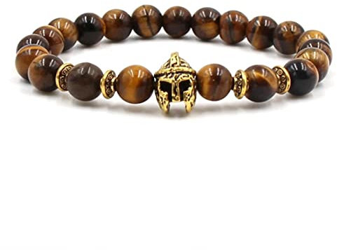 Perlenarmband Damen, Armband Damen Gold Tigerauge Legierung Helm Perlenarmbänder Geschenk Beste Freundin 19cmx8mm