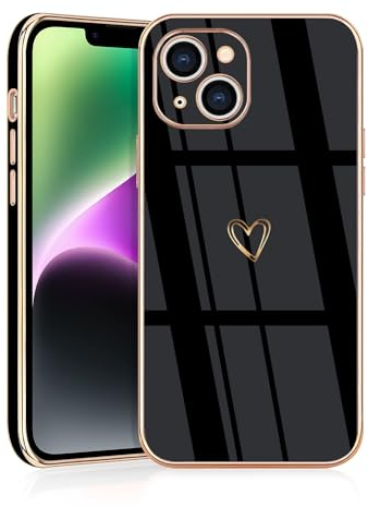 JRIANY for iPhone 14 Case, Protective Flexible Silicone Case with Cute Design Love Heart Pattern Shockproof Bumper Cover Compatible with Apple iPhone 14 - Black