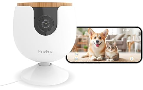 Furbo Mini Pet Camera [Basic]: Small Camera, Big Safety & Peace of Mind | Pet Monitor w/Phone App, Colour Night Vision, 2-Way Audio, Barking or Meowing Alerts, Designed for Dogs or Cats, Indoor Cam