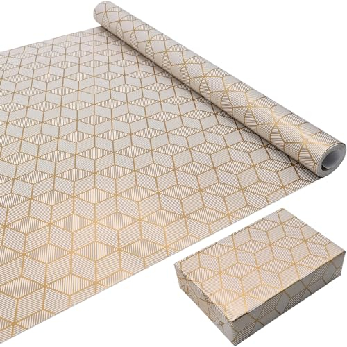 ADQUATOR Geschenkpapier, 10 m Rolle, champagnerfarben, goldfarben, kariert, 100 % recycelbar, umweltfreundlich, Geschenk für Geburtstagsgeschenke, Party-Dekorationen (43 cm x 10 m)