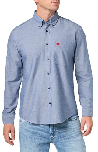 HUGO Men's Slim Fit Long Sleeve Oxford Button Down Shirt, Night Sky, XL