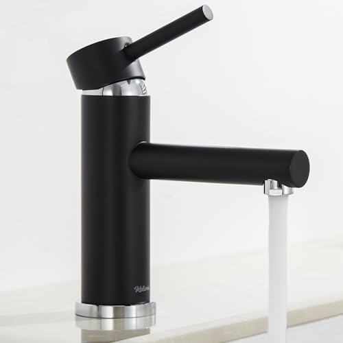 Kelleria Grifo de Baño Negro, Mezclador de Lavabo de Acero Inoxidable con Altura de Salida de 80mm, Grifo de Baño de Ahorro de Agua, Grifo de Lavabo Ajustable en Agua Caliente y Fría con Accesorios