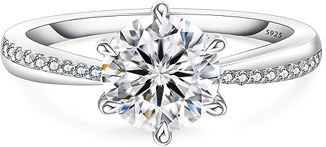 KRKC&CO Verlobungsring Damen Moissanite Ringe, 1,5 Karat Diamant Solitärring, VVS1 D Farbe, 925 Silber Weißgold Trauring Eheringe, Verlobung Verlöbnis Hochzeit Jubiläum Geschenk für Frauen, 56 (17,8)