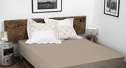Home Linge Passion – Drap Housse 100% Coton – 57 Fils/cm² – Taille 180x200 cm – Beige foncé – Bonnet 35 cm – Tissage serré – Doux, Respirant, Lavable