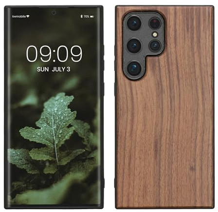 kwmobile Hülle kompatibel mit Samsung Galaxy S24 Ultra Hülle - Holz Case - stoßfestes Handy Cover - TPU Handyhülle in Dunkelbraun