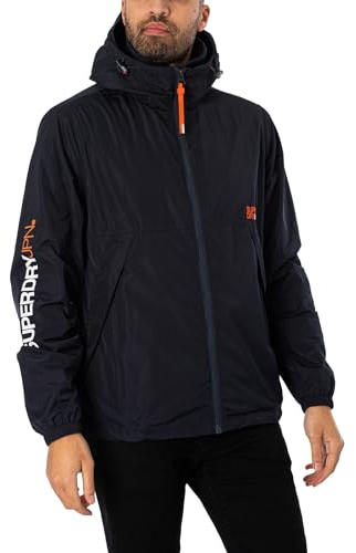 Superdry Veste coupe-vent SD pour homme avec capuche, Bleu marine foncé, L