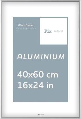 Pix FRAMES Bilderrahmen 40x60cm aus Aluminium mit Acrylglas | Fotorahmen Metall – Silber – Vertikal & Horizontal Aufhängbar