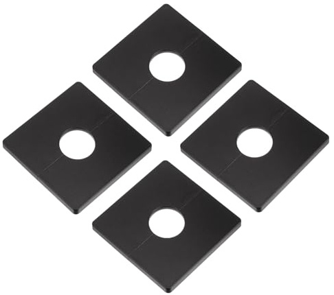 QUARKZMAN 4 Stück Wand-Split-Flansch, ABS Quadratische Selbstklebende Rosettenplatte mit 28mm/1,1 Zoll Durchmesser Loch, Wasserrohrabdeckung für Wasserhahn-Dekoration, Schwarz