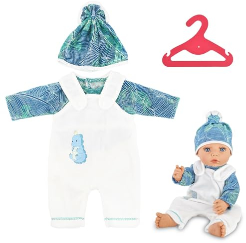 Idota Puppenkleidung Outfits für Babypuppen, Grün Palmenblätter Puppenkleidung 35-43 cm mit T-Shirt/Latzhose/Hut/Kleiderbügel DIY Puppensachen Set für Mädchen Jungen (Puppen Nicht Enthalten)