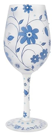 Enesco Lolita Designs - Copa de vino artesanal pintada a mano con dije chinoiserie floral, 15 onzas, multicolor