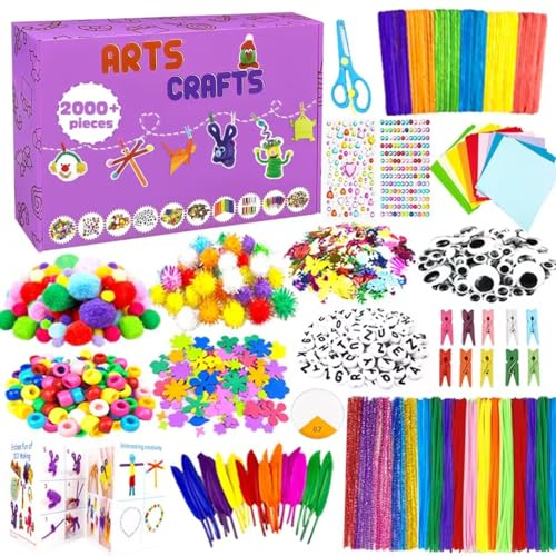Kit de 2 000 pièces de fournitures d'art et d'artisanat pour enfants – Kit de fournitures artistiques pour enfants avec nettoyeur de pipe tout-en-un – Activité de collage pour tout-petits – Cadeaux