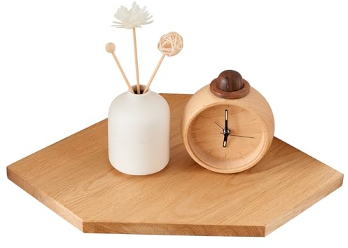 OAKERLAND Eckregal Holz Hängend, Eiche Eckregal Wandregal mit Drahtloch für Kabel, Kleines Schwebendes Eckwandregal für Pflanzen Schlafzimmer Wohnzimmer