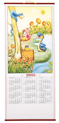 SEWACC 2025 Chinesische Wandkalender Jahr Der Schlange Mondkalender Chinesischer Tierkreiszeichen-Schlange-Hängekalender 2025 Jährlicher Fengshui-Kalender Aus Rattanimitat Ca