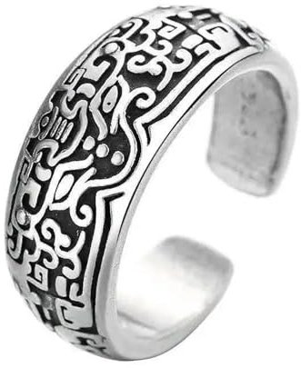 XJruixi Vintage Herz Sutra Buddhistische Chinesische Öffnung Ringe Buddha Drache Lotus Finger Ring Segen für Männer Frauen Schmuck